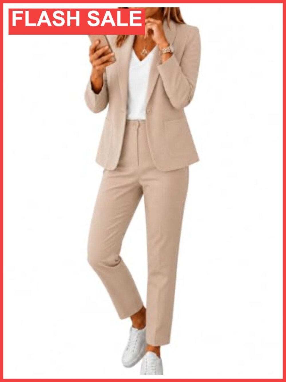 Stretchy Business Blazer High Waist Straight Leg Pants Work 2 Piece